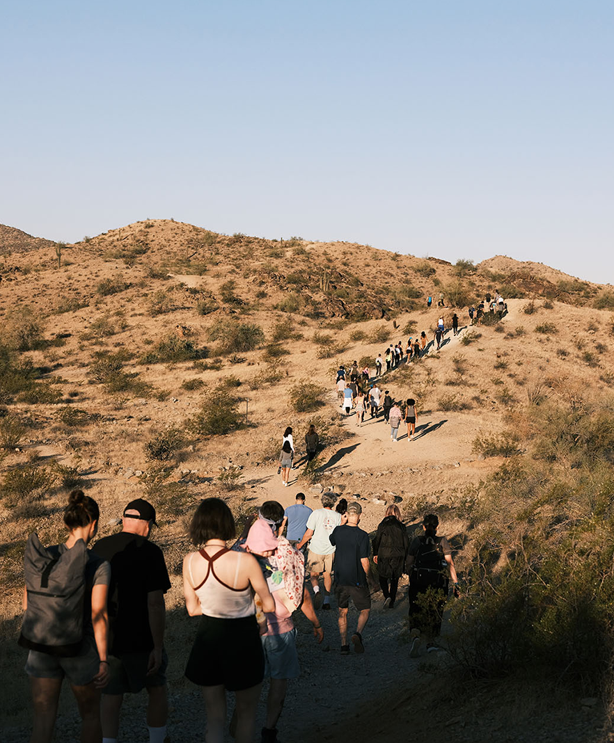 People hiking up the mountain